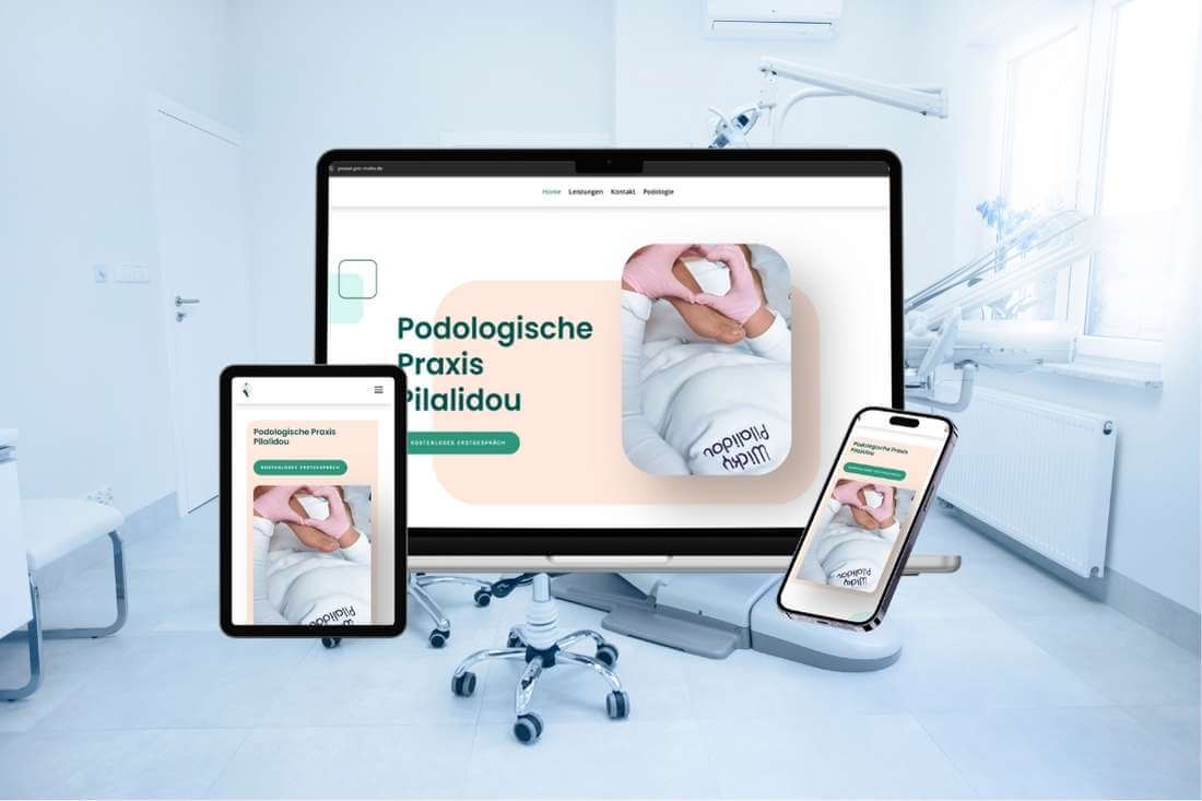 Website der Podologischen Praxis Pilalidou auf mehreren Geräten