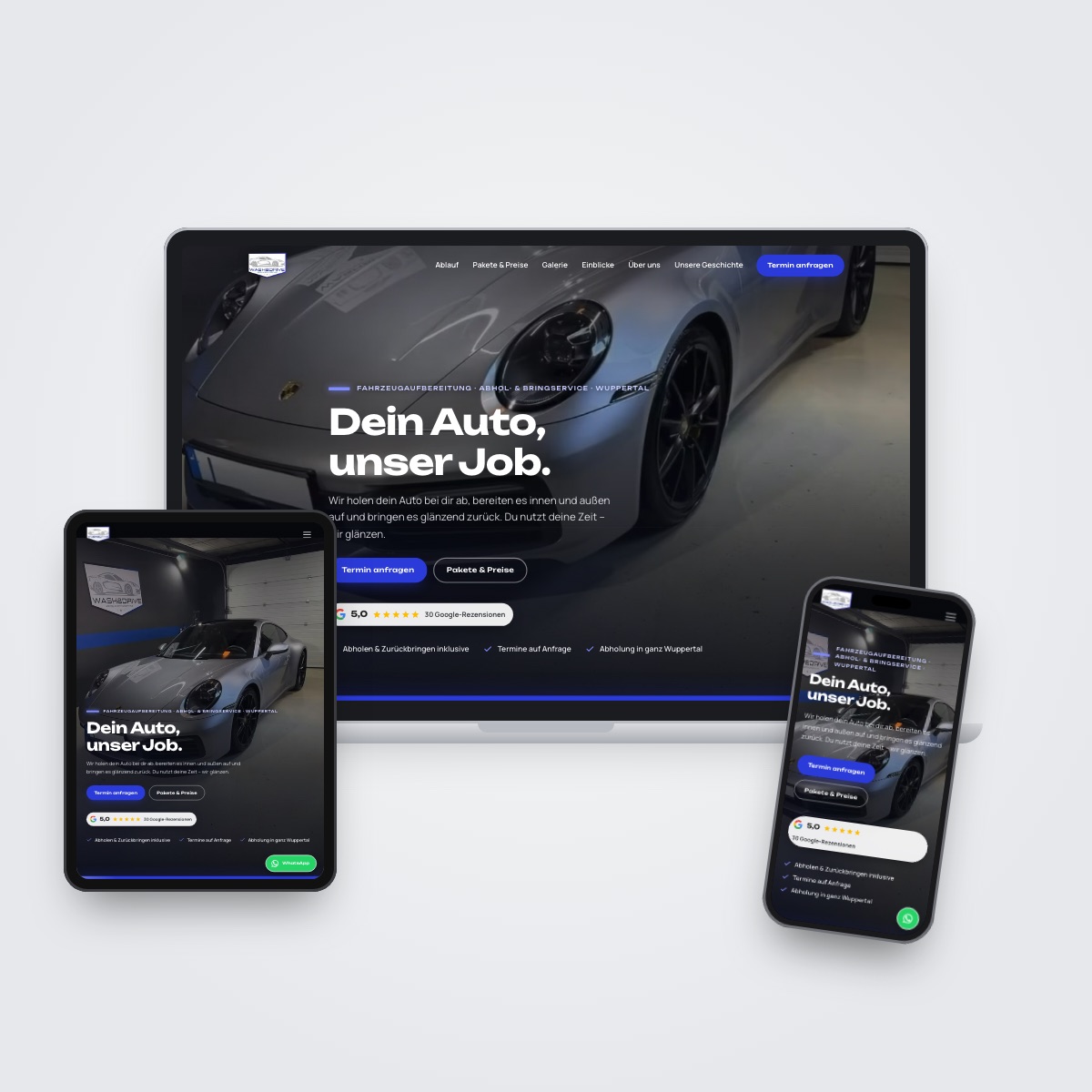 Website von Wash & Drive by Botta auf Laptop, Tablet und Smartphone